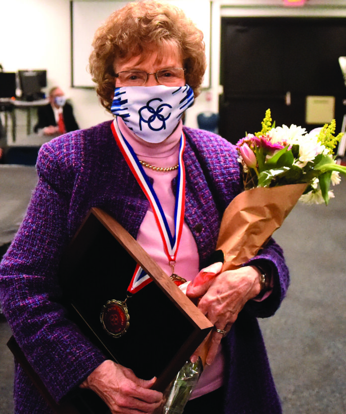 Life-long Piqua resident and well-known volunteer in and around the community, Edna Stiefel, received the Piqua Area Chamber of Commerce Order of George Award during the Chamber Celebration event at Piqua High School on Thursday evening.